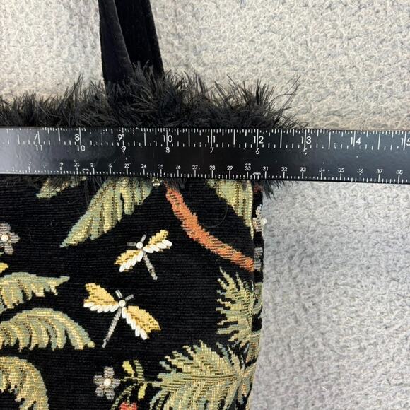 Vtg Tapestry Purse Floral Embroidery Velvet Leopard Peacock Dragonfly 80s Boho - Picture 8 of 13